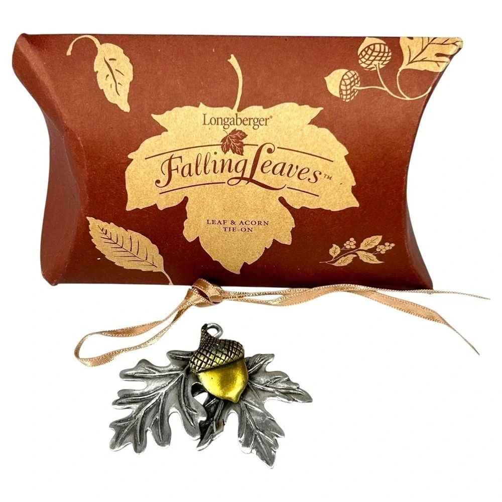 Longaberger‎ FALLING LEAVES Tie On 2 Leaves & Acorn Pewter USA in Box